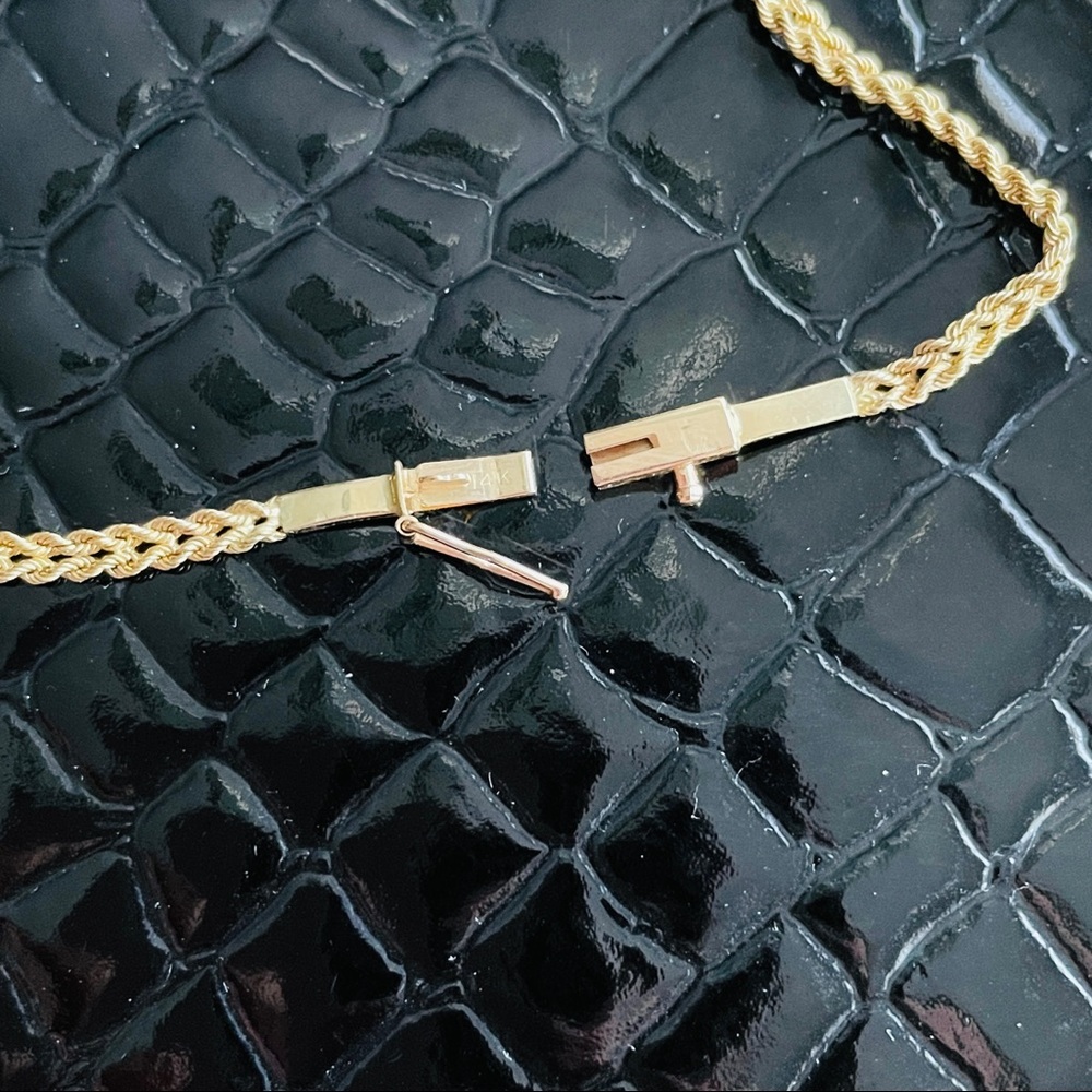ESTATE 14K GOLD RUBY NECKLACE W/ DIAMONDS DOUBLE ROPE CHAIN - Picture 9 of 11